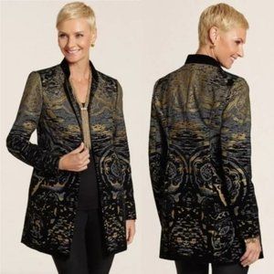 Chico's Gold Flocked Duster Jacket, Size 3